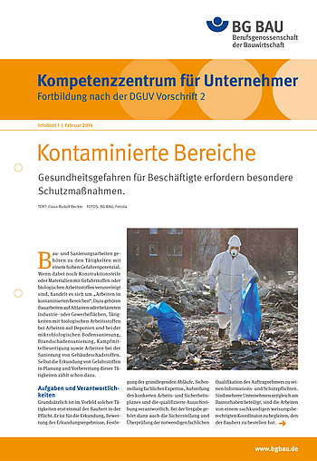 Titelbild Kompetenzzentrum für Unternehmer - Fortbildung nach DGUV Vorschrift 2 "Kontaminierte Bereiche"