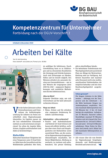 Titelbild Kompetenzzentrum für Unternehmer - Fortbildung nach der DGUV Vorschrift 2: Arbeiten bei Kälte, Infoblatt 4 Dezember 2022