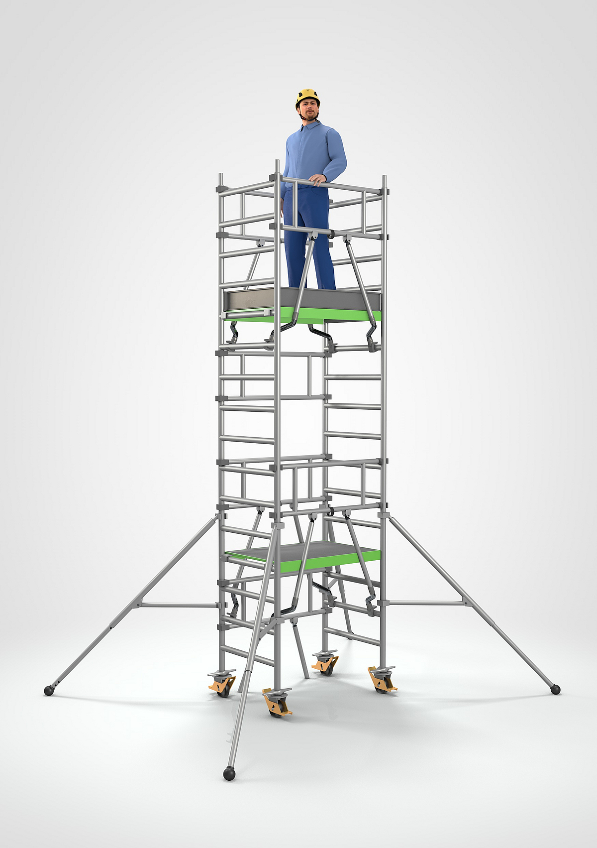 Eine Person steht auf einem mobilen Ein-Personen-Ger&uuml;st.