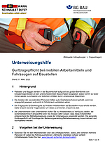 Titelbild zur Unterweisungshilfe: Gurttragepflicht bei mobilen Arbeitsmitteln und Fahrzeugen auf Baustellen.