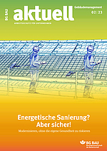 Titelbild der Zeitschrift BG BAU aktuell 2-2023, Gebäudemanagement.