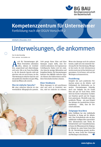 Titelbild Kompetenzzentrum für Unternehmer - Fortbildung nach der DGUV Vorschrift 2: Unterweisungen, die ankommen