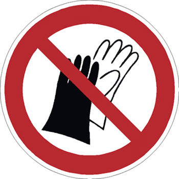 Sicherheitszeichen Verbotszeichen - Benutzen von Handschuhen verboten P028