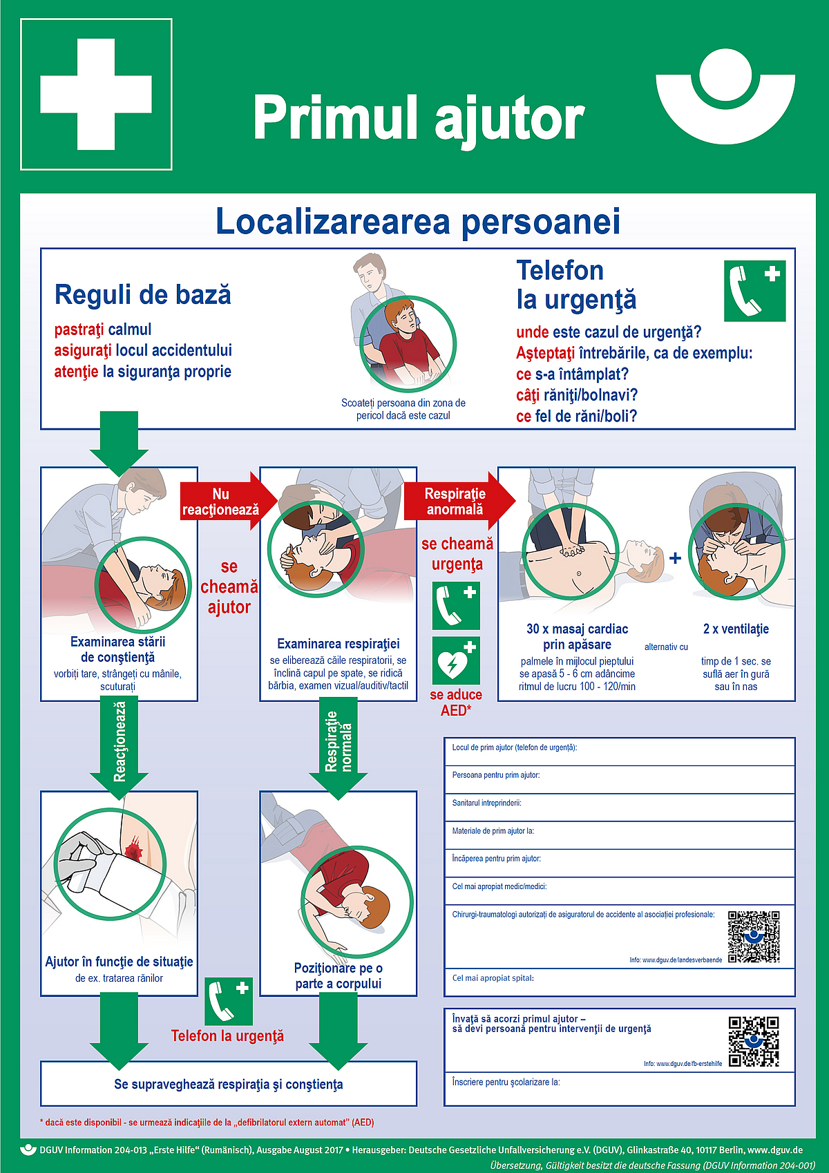Primul ajutor (Rumänisch) - Erste Hilfe Plakat
