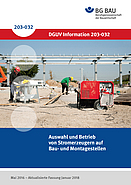 Titelbild DGUV Information 203-032 Auswahl und Betrieb von Stromerzeugern auf Bau- und Montagestellen