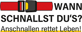 Roter, geschlossener Gurt neben dem Claim „WANN SCHNALLST DU’S?“