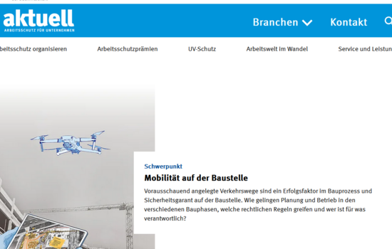Screenshot der Startseite des Web-Magazins BG BAU aktuell, Ausgabe 3/2023.