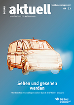 Titelbild BG BAU aktuell 4-2023, Ausgabe Gebäudemanagement.