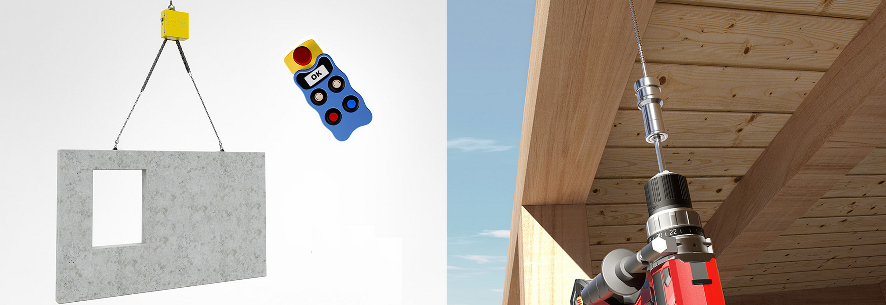 Links im Bild ist eine Lastenausgleichsvorrichtung und rechts eine Einschraubhilfe zu sehen.