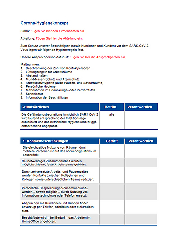 Corona-Hygienekonzept Bau