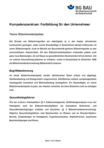 Kompetenzzentrum für Unternehmer - Fortbildung nach DGUV Vorschrift 2 "Bildschirmarbeitsplätze" Kompetenzzentrum für Unternehmer - Fortbildung nach DGUV Vorschrift 2 "Bildschirmarbeitsplätze"
