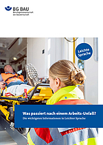 Titelbild der Broschüre: Was passiert nach einem Arbeits-Unfall? Die wichtigsten Informationen in Leichter Sprache.