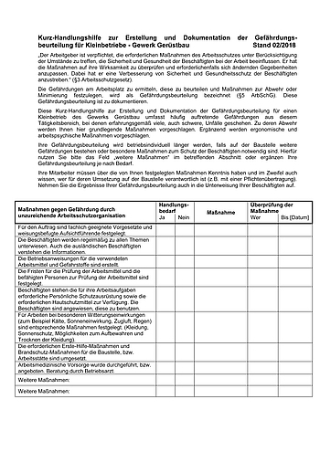 Kurz-Handlungshilfe für Gerüstbau