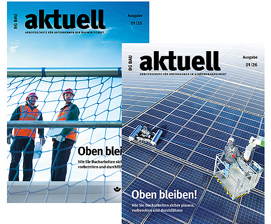Collage der Titelbilder von BG BAU aktuell 1-2026.
