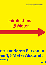 Plakat "Abstand halten" mit gelbem Hintergrund