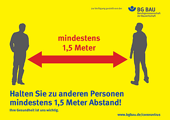 Plakat "Abstand halten" mit gelbem Hintergrund