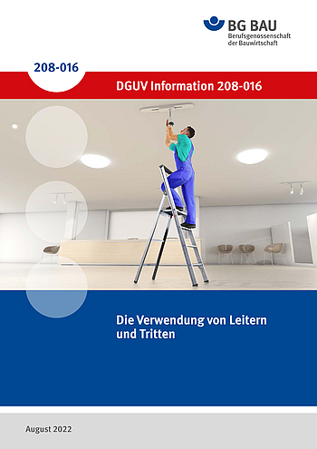 Titelbild der DGUV Information 208-016: Die Verwendung von Leitern und Tritten.