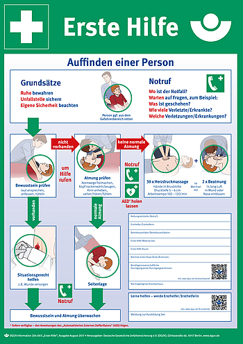 Titelbild der DGUV Information 204-003 Erste Hilfe Plakat (A3, Formular)
