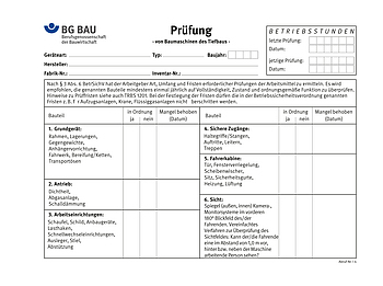 Prüfung von Baumaschinen des Tiefbaus (Karteikarte)
