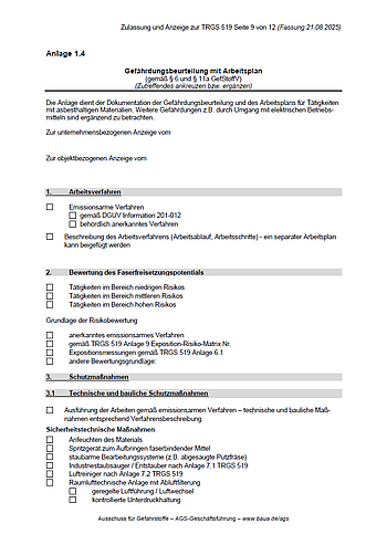 Anlage 1.4 Gefährdungsbeurteilung mit Arbeitsplan