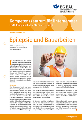 Beileger Kompetenzzentrum für Unternehmer - Fortbildung nach DGUV Vorschrift 2 "Epilepsie und Bauarbeiten" Beileger Kompetenzzentrum für Unternehmer - Fortbildung nach DGUV Vorschrift 2 "Epilepsie und Bauarbeiten"