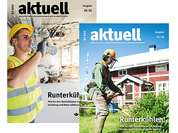 Collage der Titelbilder von BG BAU aktuell 2-2026.