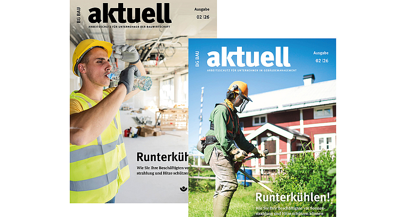 Collage der Titelbilder von BG BAU aktuell 2-2026.