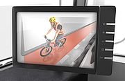 Abbiegeassistenzsystem: Auf dem Bildschirm in der Fahrerkabine eines Lkw erscheint ein Radfahrer.