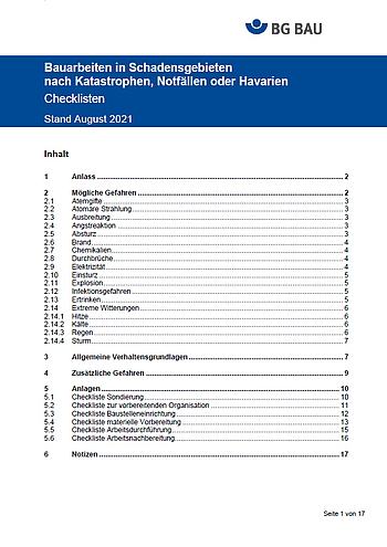 Handlungshilfe Bauarbeiten in Schadensgebieten nach Katastrophen, Notfällen oder Havarien