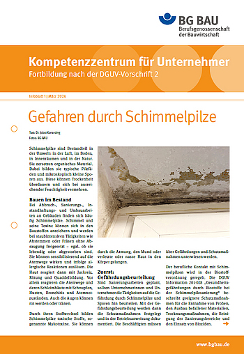 Titelbild Kompetenzzentrum für Unternehmer - Fortbildung nach DGUV Vorschrift 2 "Gefahren durch Schimmelpilze"