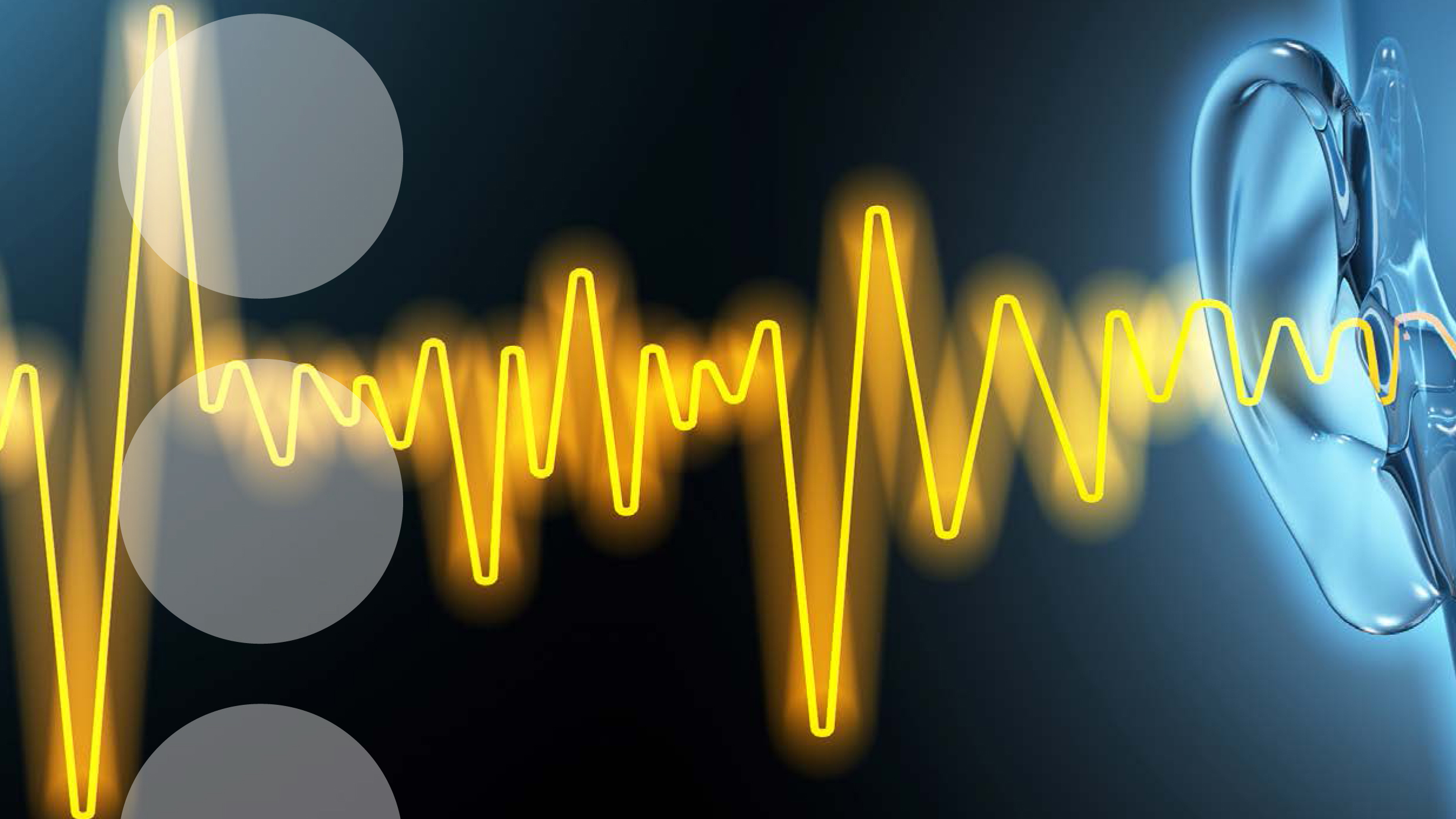 Ein Frequenzband, das Lärmbelastung darstellt, trifft auf eine Hörmuschel.