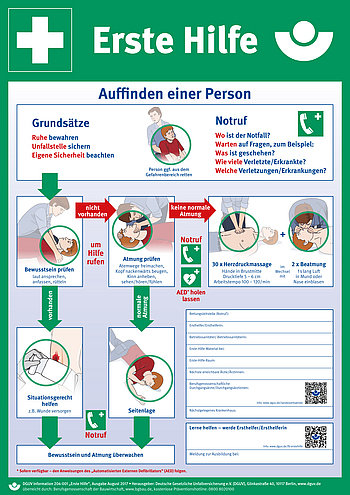 Erste Hilfe Plakat (DIN A2, synth. Papier)  BG BAU - Berufsgenossenschaft  der Bauwirtschaft