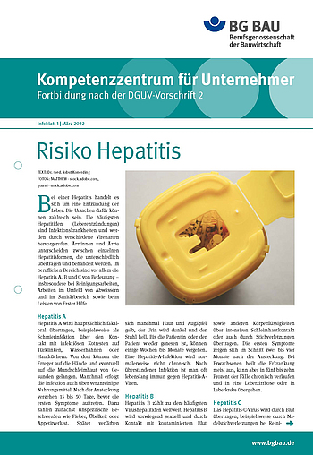 Titelbild des Infoblattes "Kompetenzzentrum für Unternehmer -
Fortbildung nach der DGUV-Vorschrift 2: Hepatitis"