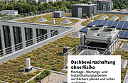 Die Titelseite der BauPortal-Ausgabe 3/2026 zeigt auf dem Titelmotiv eine große Dachfläche mit Klimatechnik, PV-Anlagen und Bienenstöcken von oben. Daneben werden vier Themen der aktuellen Ausgabe angekündigt.