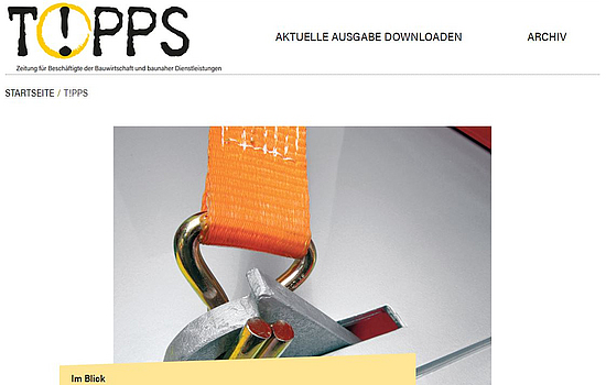Startseite des Web-Magazins T!PPS für Beschäftigte der Bauwirtschaft