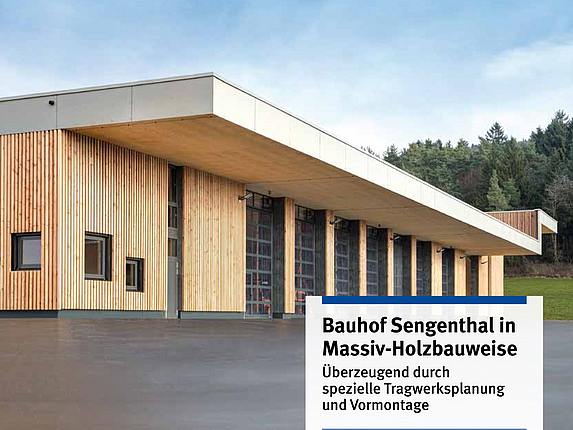 Titelseite BauPortal 3-2022, Blick auf Bauhof Sengenthal in Massiv-Holzbau