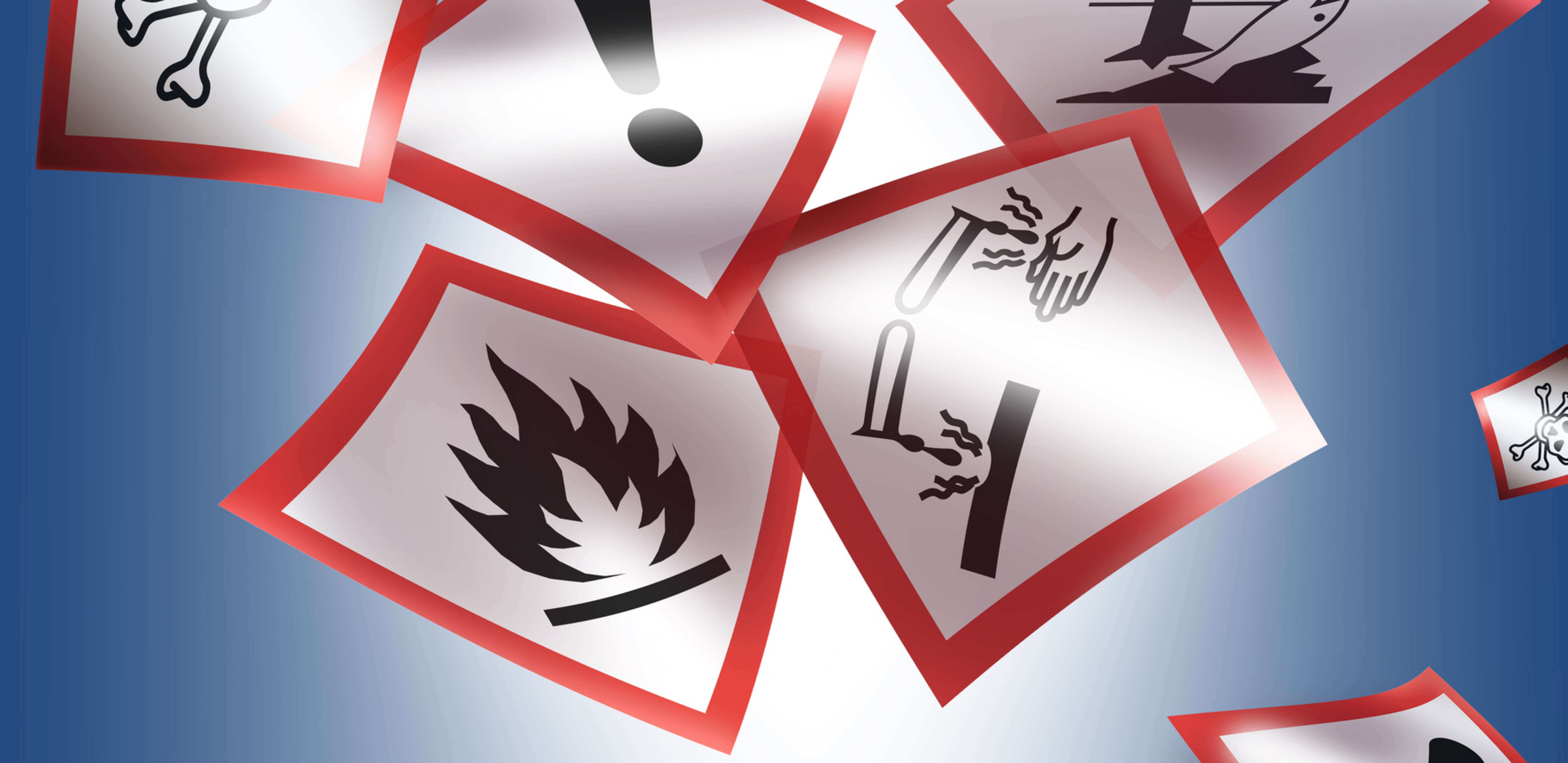 Abbildung verschiedener Kennzeichen f&uuml;r Gefahrstoffe. 