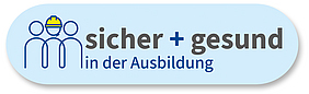 Signet des BG BAU Programms sicher + gesund in der Ausbildung.