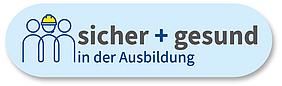 Signet des BG BAU Programms sicher + gesund in der Ausbildung.
