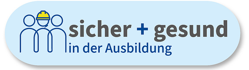 Signet des BG BAU Programms sicher + gesund in der Ausbildung.