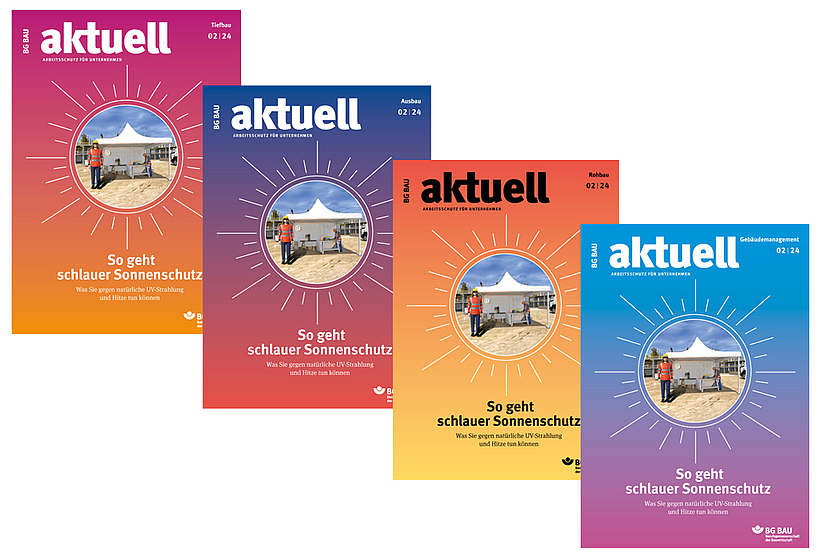 Collage der Titelbilder von BG BAU aktuell 2-2024.