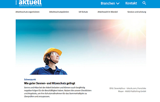 Screenshot der Startseite des Web-Magazins BG BAU aktuell, Ausgabe 1/2025.