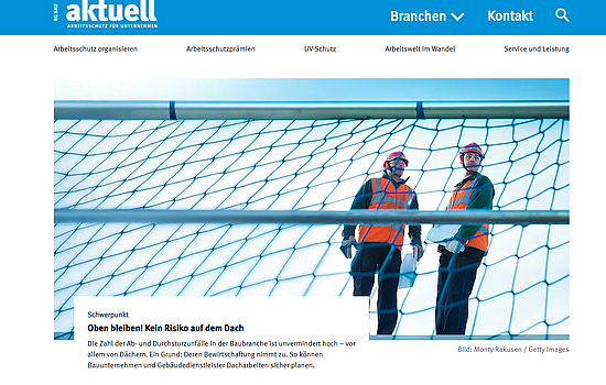 Screenshot der Startseite des Web-Magazins BG BAU aktuell, Ausgabe 1/2025.