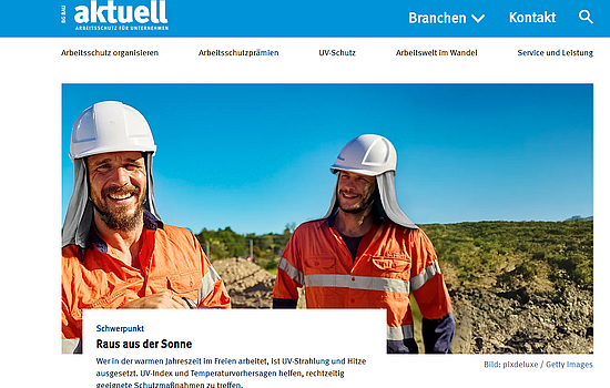Screenshot der Startseite des Web-Magazins BG BAU aktuell, Ausgabe 2/2026.