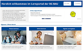 Screenshot der Startseite des Lernportals der BG BAU.