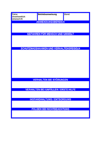 Betriebsanweisung für Arbeitsmittel (blanko)