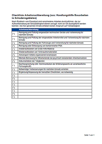 Checkliste Arbeitsnachbereitung