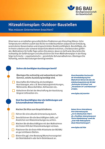 Checkliste Hitzeaktionsplan: Outdoor-Baustellen.