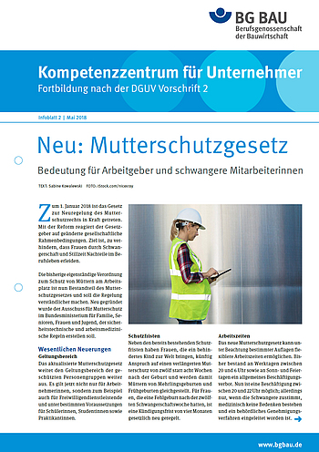 Kompetenzzentrum für Unternehmer - Fortbildung nach DGUV Vorschrift 2 "Mutterschutzgesetz" (Ausgabe 2-2018)