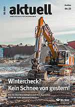 Titelbild der Zeitschrift BG BAU aktuell 4-2025, Ausgabe Ausbau.